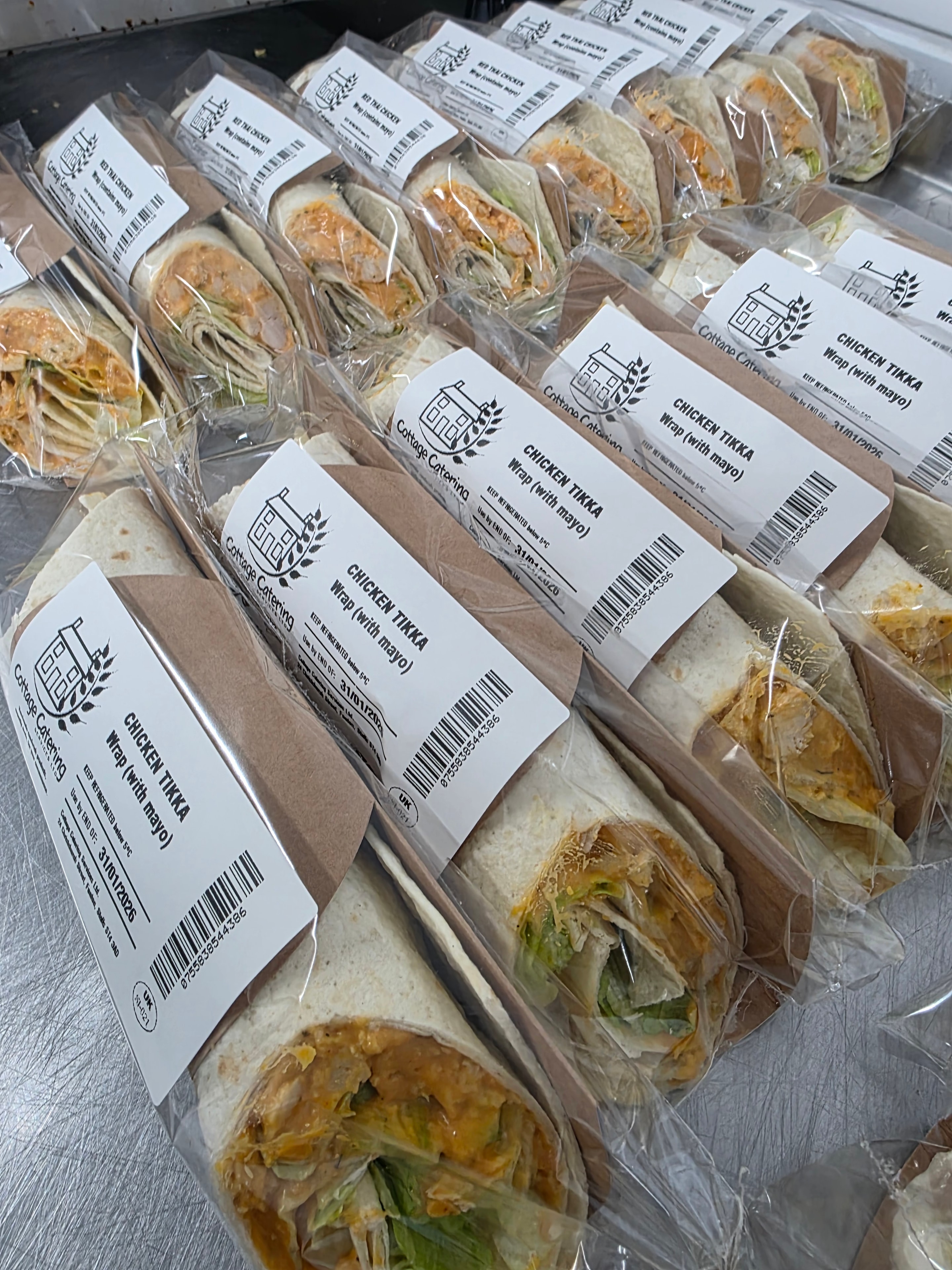 Fresh filled wraps ready for retail sale